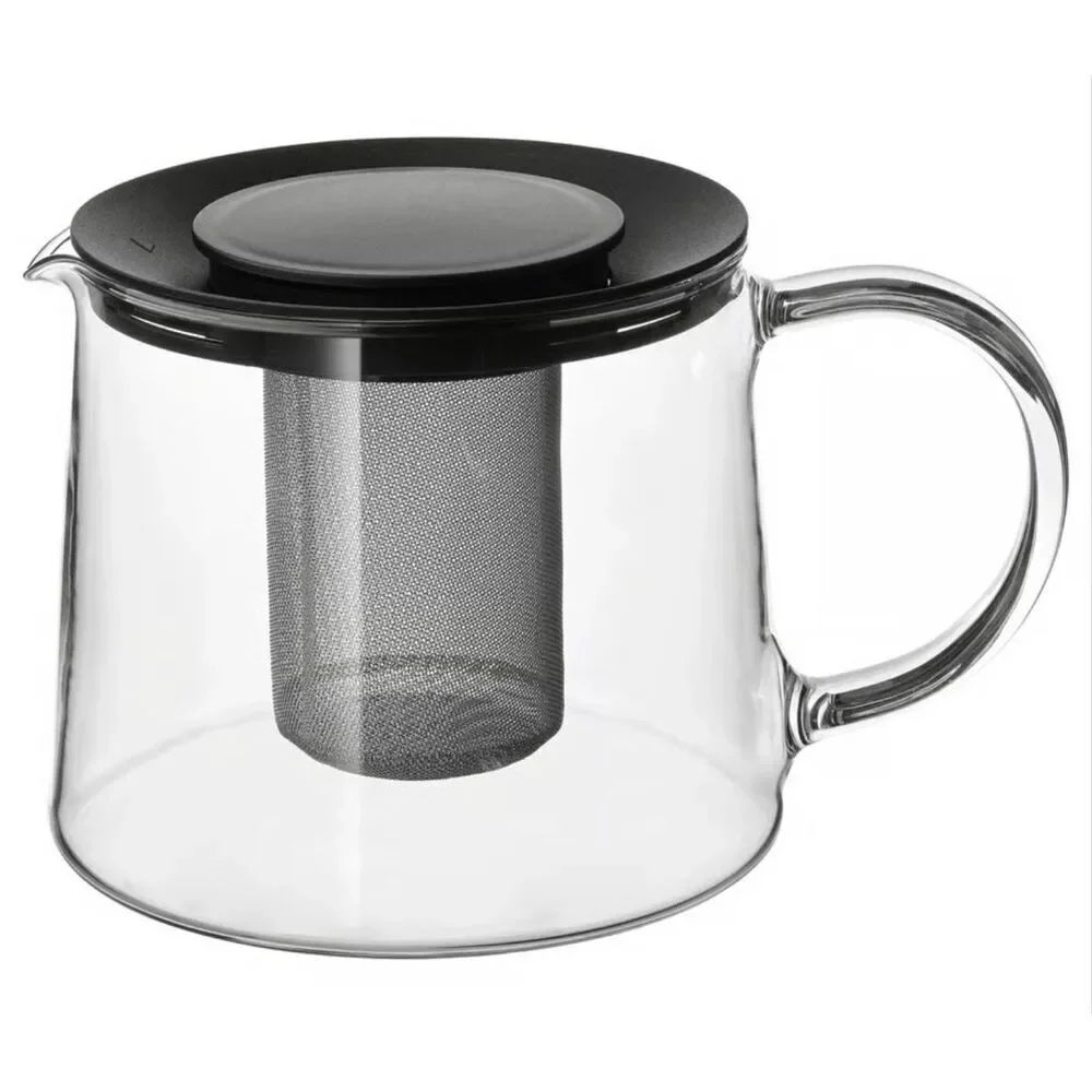 IKEA RIKLIG Clear Black Lid Stainless Steel Infuser Glass Teapot .6 Quart NWOT